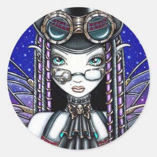 "Victoria" Steam Punk Älva Art Stickers Runt Klistermärke