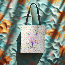 Victoria Vivid Blommar - Boho Blommigt Monogram V Tygkasse