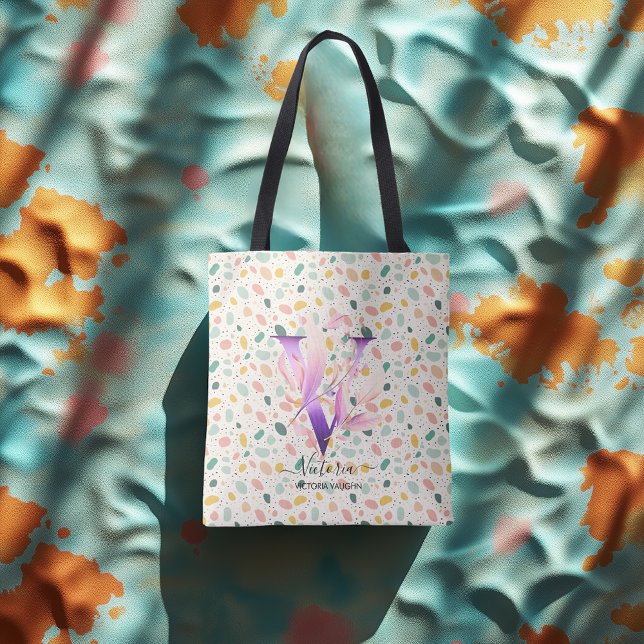 Victoria Vivid Blommar - Boho Blommigt Monogram V Tygkasse (Skapare uppladdad)
