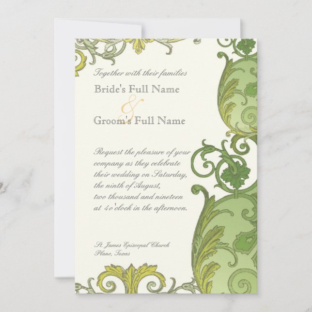 Victoria Wedding bjudande - Lime Green Inbjudningar (Framsida)