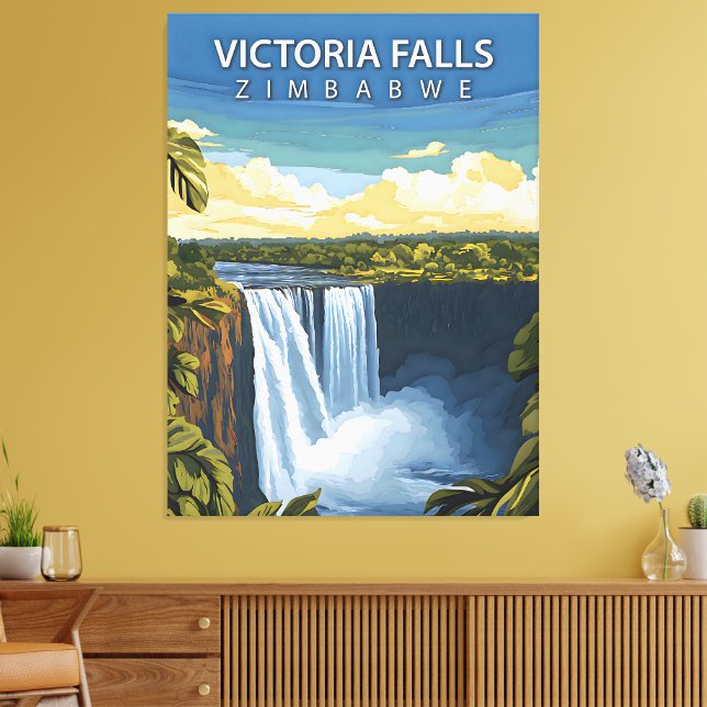 Victoriafallen – Retro-resemapp av Zimbabwe Canvastryck (Insitu (Vardagsrum))