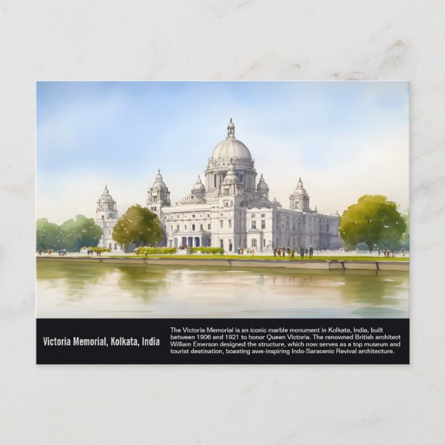 Victorial Memorial Kolkata Watercolor Painting Vykort (Framsida)