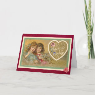 Victorian A Valentine Meddelande 2 Flickor Kort