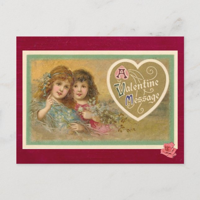 Victorian A Valentine Message 2 Girls-vykort Helg Vykort (Framsida)