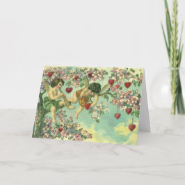 Victorian Alla hjärtans dag Kupid Växthus Hjärtträ Helgkort
