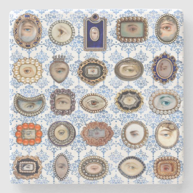 Victorian Älskare Öga i blå och vit damm Stenunderlägg (Framsidan)