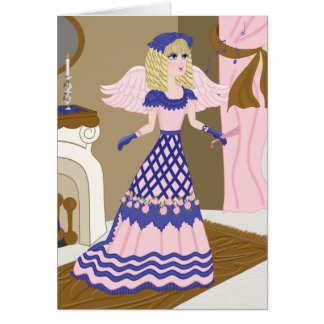 Victorian Angel Blue och Rosa Singing by Fireplace Hälsningskort