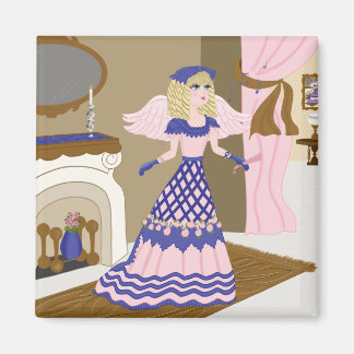 Victorian Angel Blue och Rosa Singing by Fireplace Magnet