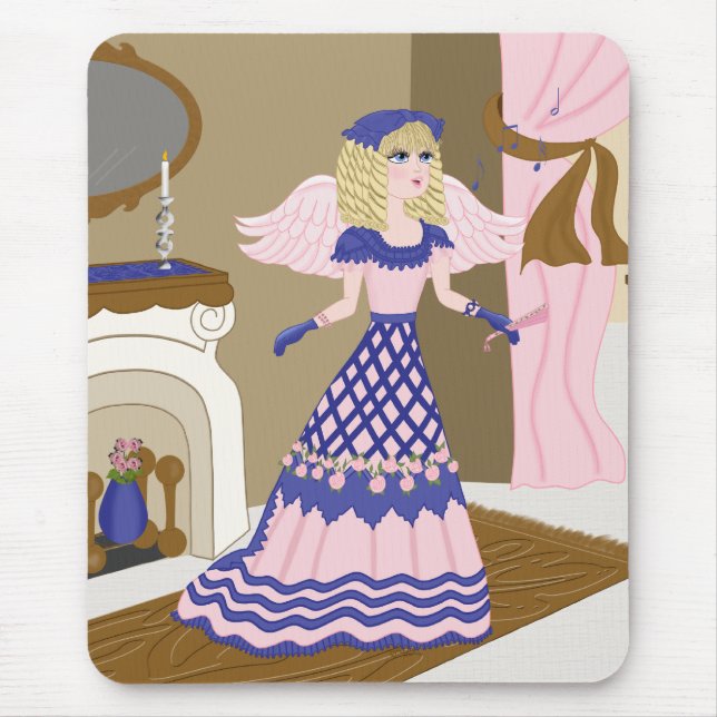 Victorian Angel Blue och Rosa Singing by Fireplace Musmatta (Framsidan)