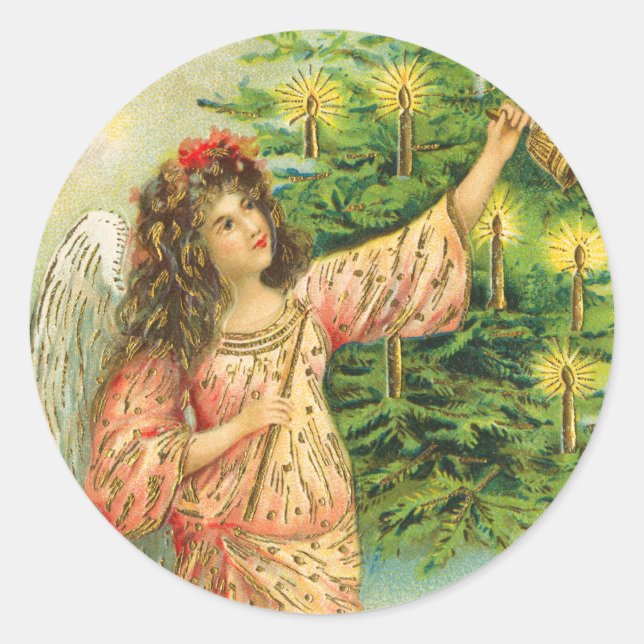 Victorian Angel Juldekalk Runt Klistermärke (Framsida)