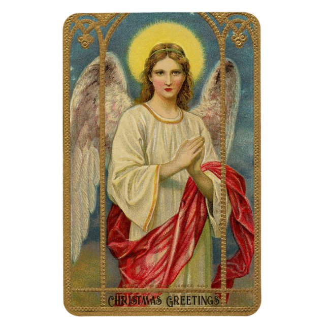 Victorian Angel Sending jul Greetings Frig Magnet (Vertikal)