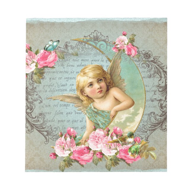 Victorian Angel vintage blue ro rosa antique Anteckningsblock (Framsida)