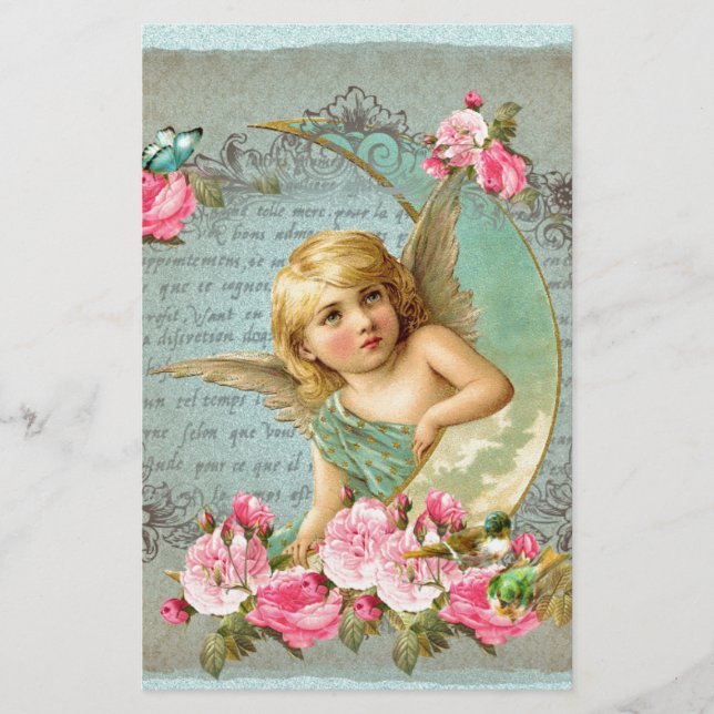Victorian Angel vintage blue ro rosa antique Brevpapper (Framsida)