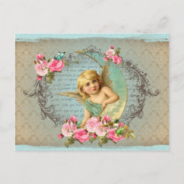 Victorian Angel vintage blue ro rosa antique Vykort