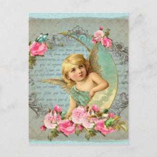 Victorian Angel vintage blue ro rosa antique Vykort