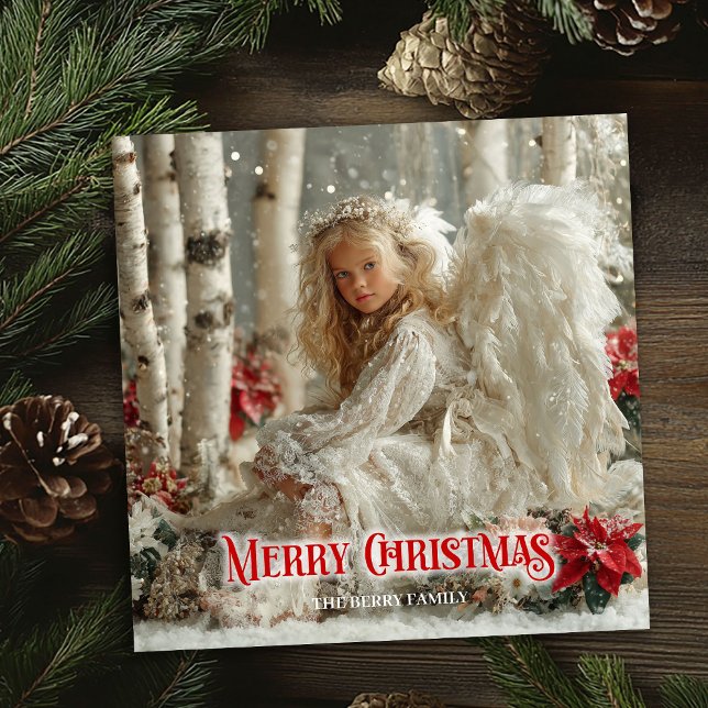 Victorian angelic angel red poinsettias festive  julkort (Victorian angelic angel red poinsettias festive card)