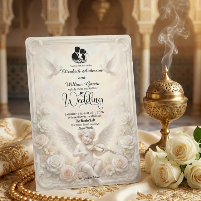 Victorian Angelic Cherub & Ethereal Doves Wedding Inbjudningar (Skapare uppladdad)
