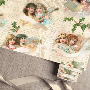 Victorian Änglar w/Music, Script & Holly Presentpapper