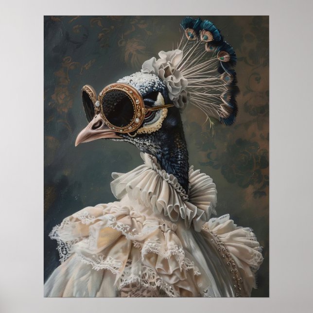 Victorian Animal Porträtt, Dam Peacock, dresp. Poster (Framsidan)