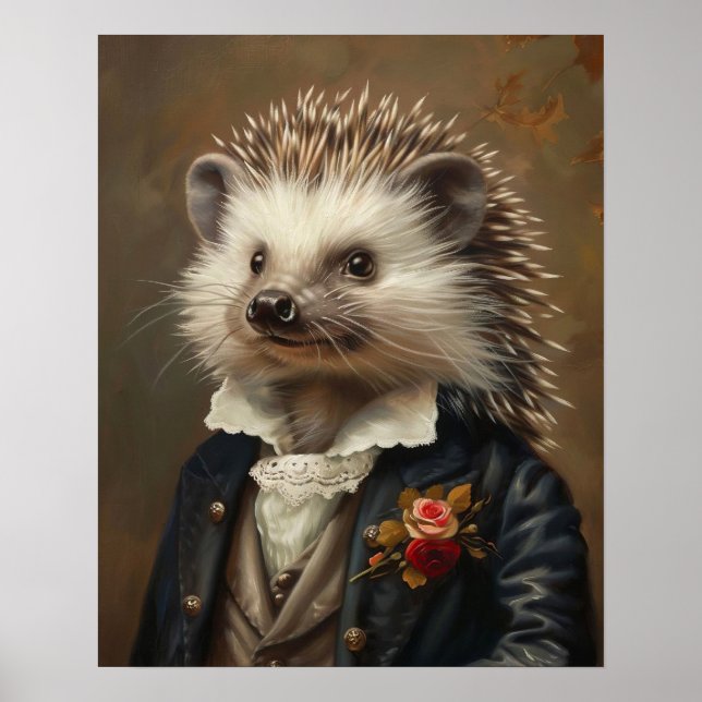 Victorian Animal Porträtt, Royalet Hedgehog, Drese Poster (Framsidan)
