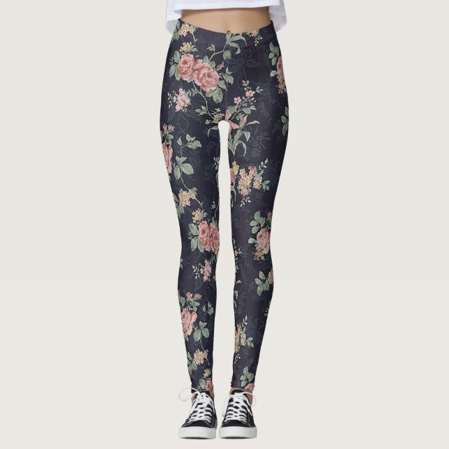 Victorian Antique Rosa ros  Leggings (Framsida)