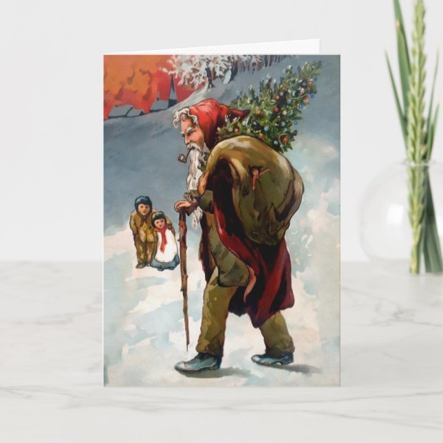 Victorian Arg Old Santa Helgdag Card Helgkort (Framsida)