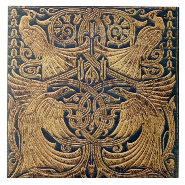 Victorian Art nouveau Peacock Bok Cover Kakelplatta (Framsidan)