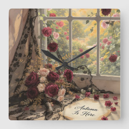 Victorian Autumn Window Snöre Curtains Ro Art Fyrkantig Klocka