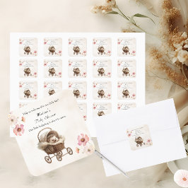 Victorian Baby Hedgehog Wildblommans babyskor Fyrkantigt Klistermärke