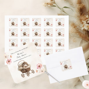 Victorian Baby Hedgehog Wildblommans babyskor Fyrkantigt Klistermärke
