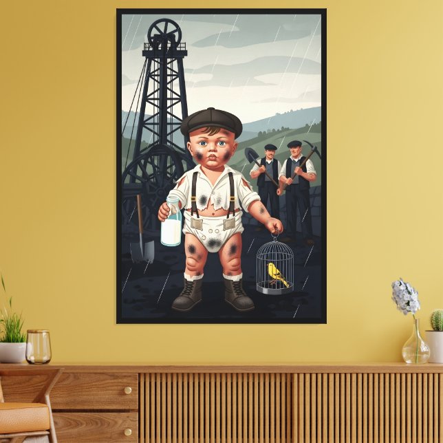 Victorian Baby Poster - Funny Coal Miner Theme Canvastryck (Insitu (Vardagsrum))