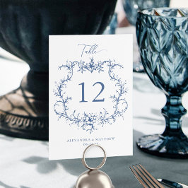 Victorian Baroque Blommigt Vapensköld Blue Bröllop Bordsnummer