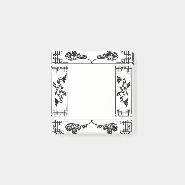 Victorian Baroque Elegant Black and White Blommigt Post-it Block (Framsida)