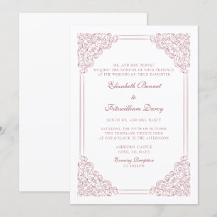 Victorian Baroque Muted Rosa Vintage Ram Bröllop Inbjudningar