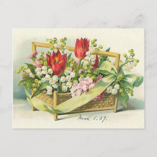 Victorian Basket Red Tulips & Lily Vykort (Framsida)