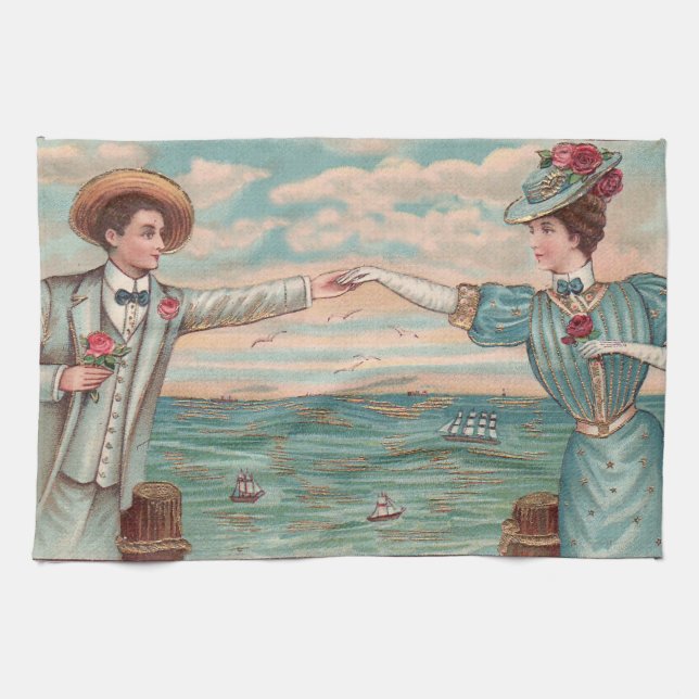 Victorian Beach Kärlek Dressy Ocean Bröllop par Kökshandduk (Horisontell)