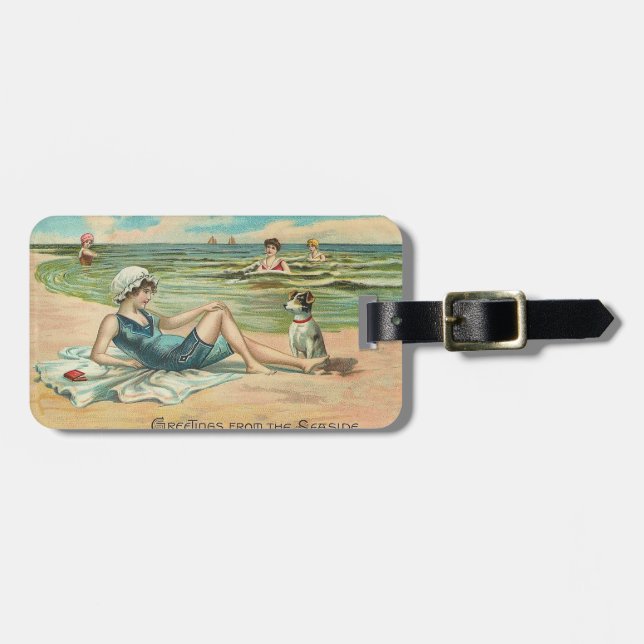 Victorian Beach Simma Girl Ocean Summer Vacation Bagagebricka (Horisontell Framsida)