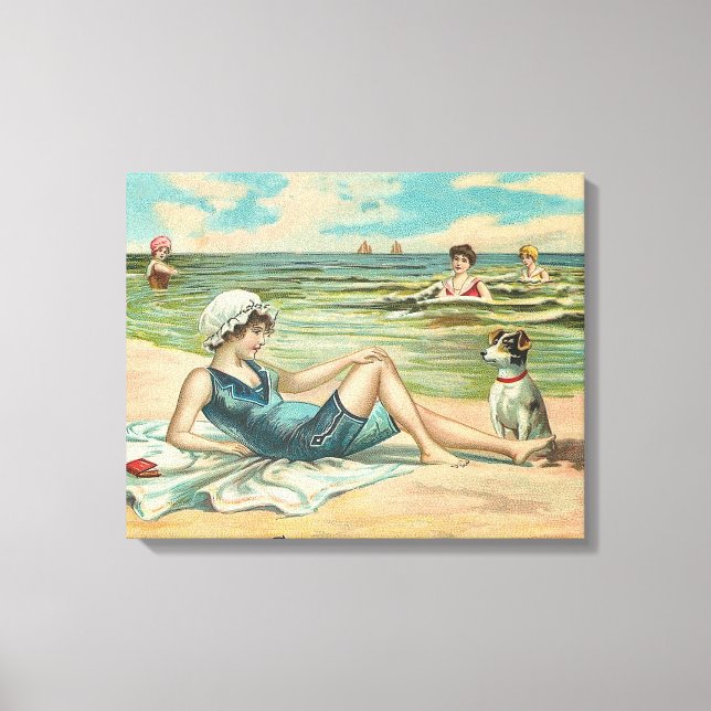 Victorian Beach Simma Girl Ocean Summer Vacation Canvastryck (Framsida)