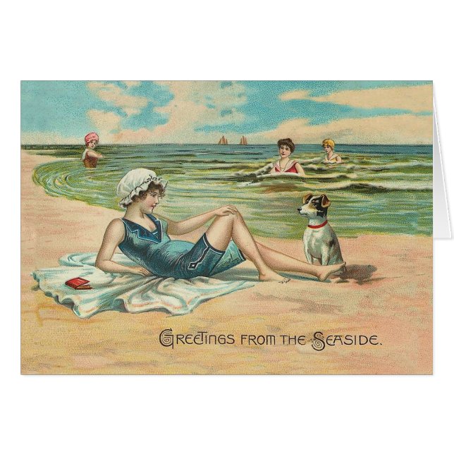 Victorian Beach Simma Girl Ocean Summer Vacation Hälsningskort (Framsidan Horizontal)