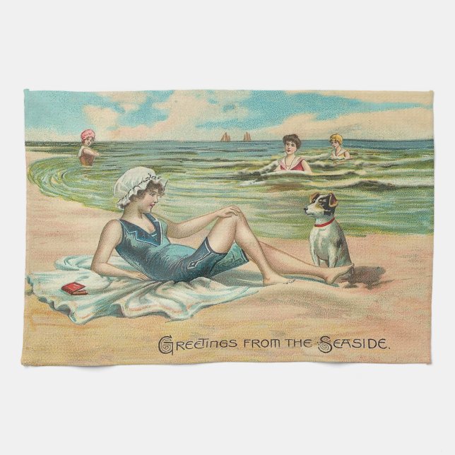 Victorian Beach Simma Girl Ocean Summer Vacation Kökshandduk (Horisontell)