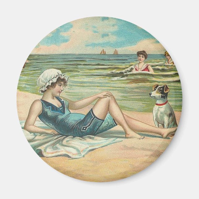 Victorian Beach Simma Girl Ocean Summer Vacation Magnet (Framsidan)