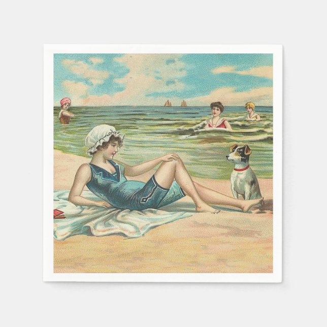 Victorian Beach Simma Girl Ocean Summer Vacation Pappersservett (Framsidan)