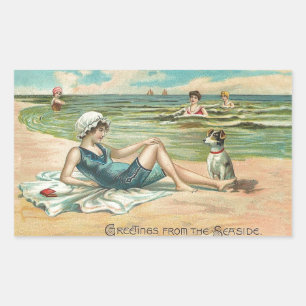 Victorian Beach Simma Girl Ocean Summer Vacation Rektangulärt Klistermärke