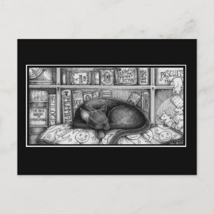 Victorian Bibliotek Cat Vykort