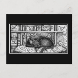 Victorian Bibliotek Cat Vykort