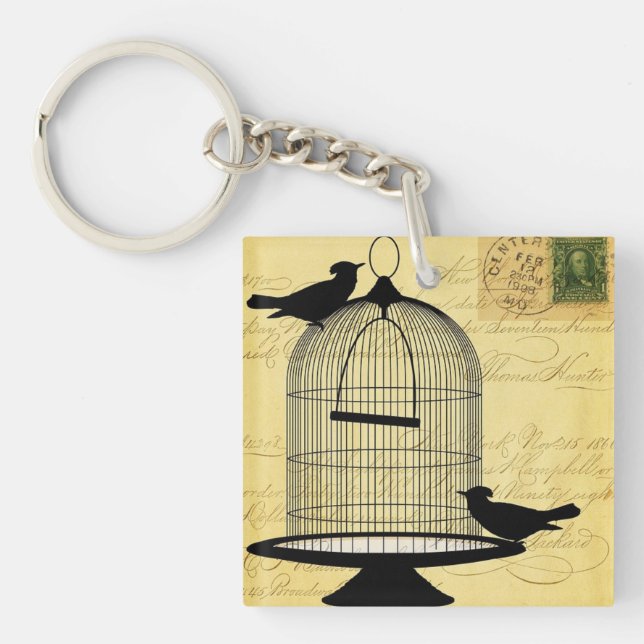 Victorian Birdcage Gult Acrylic Keychain (Framsidan)