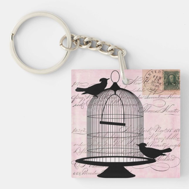 Victorian Birdcage Rosa Acrylic Keychain (Framsidan)