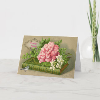 Victorian Birthday Card Rosa ros Vintage Bok Kort