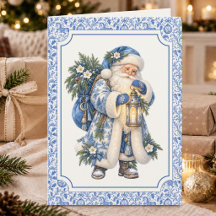 Victorian Blå Tomtelampa Vinter Julkort