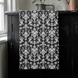 Victorian Black and White Damask Pattern Kökshandduk